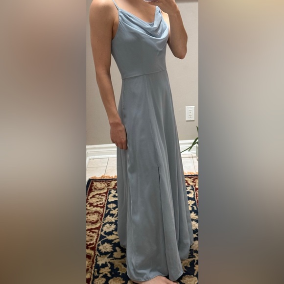 David's Bridal Cowl Neck Chiffon Dress with Slit – SIZE 0 - Picture 5 of 7